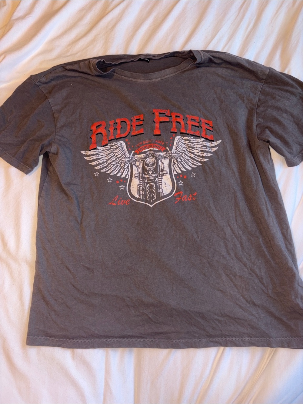 Charlotte Russe Gray Graphic 'Ride Free' Tee with Red Print